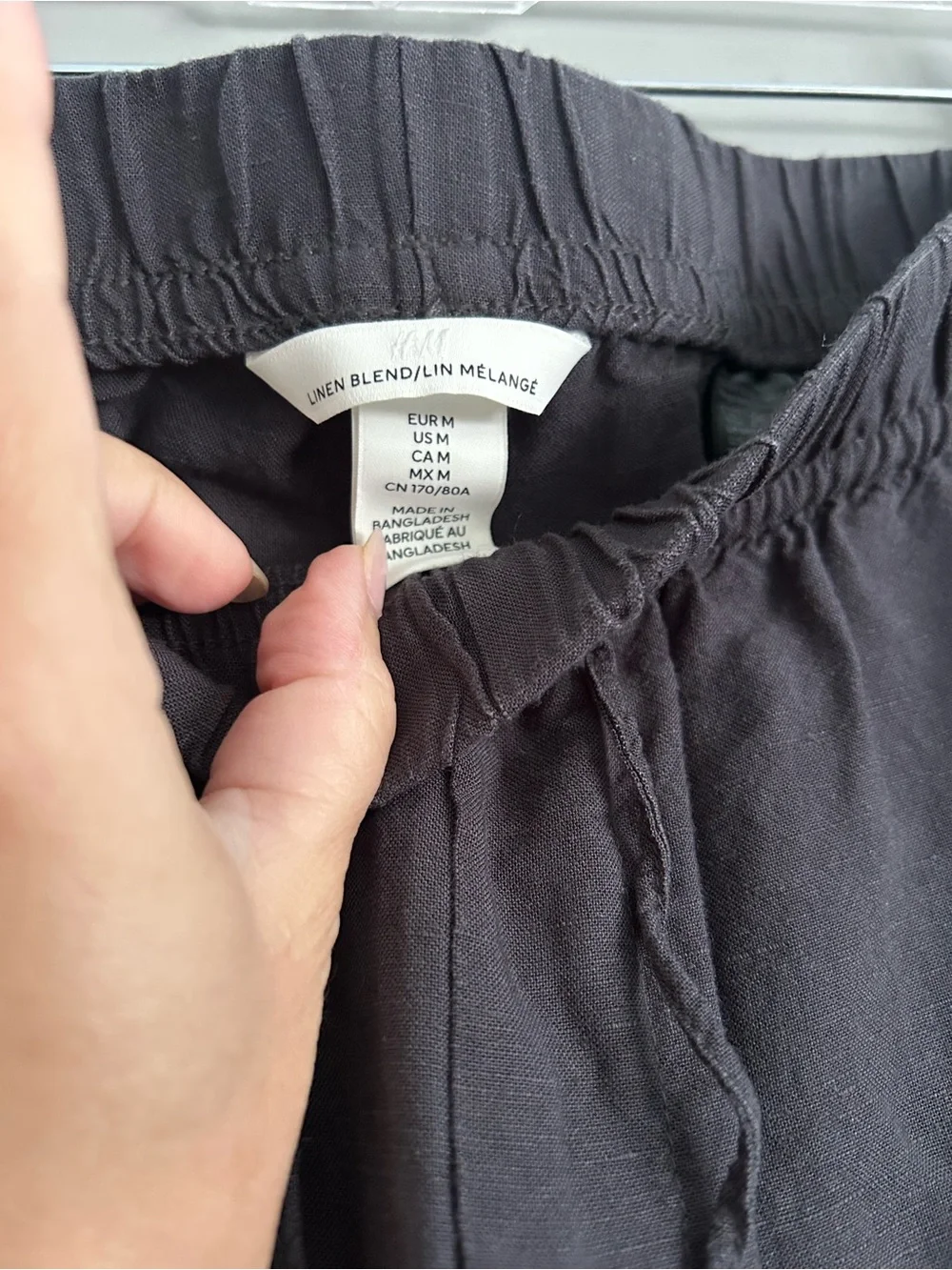 H&M Dark Navy Linen Blend Cropped Wide Leg Pull-On Pants Size M